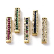 Rack Plating Brass Pave Cubic Zirconia Connector Charms, Rectangle Links, Real 18K Gold Plated, Long-Lasting Plated, Lead Free & Cadmium Free, Mixed Color, 25.5x5x5mm, Hole: 1.5mm(KK-K341-42G)