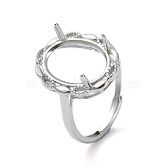Adjustable 925 Sterling Silver Ring Components, with Cubic Zirconia, For Half Drilled Beads, Real Platinum Plated, 2mm, Inner Diameter: 17.2mm(STER-K179-09P)