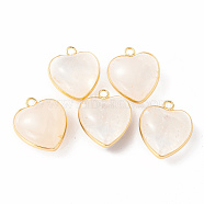 Natural Quartz Crystal Pendants, Rock Crystal Pendants, with Golden Plated Brass Findings, Heart Charms, 18~19x15~17x7~10mm, Hole: 2mm(G-C005-01G-17)