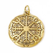 Ion Plating(IP) 304 Stainless Steel Manual Polishing Pendants, with Jump Rings, Flat Round with Vegvisir Charm, Antique Golden, 43x38.5x6mm, Jump Ring: 10x1.5mm, 7mm Inner Diameter(STAS-G276-06AG)