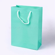 Kraft Paper Bags, with Handles, Gift Bags, Shopping Bags, Rectangle, Aquamarine, 28x20x10.1cm(AJEW-F005-01-C01)