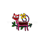 Cat with Flower Badges, Alloy Enamel Pins, Cute Cartoon Brooch, Red, 30x25mm(PW-WG96117-03)
