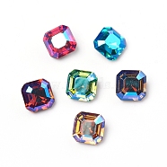 Glass Rhinestone Cabochons, Fluorescent Style,  Pointed Back, Back Plated, Faceted, Square, Mixed Color, 10x10x6.5mm(RGLA-I002-C01-SI)