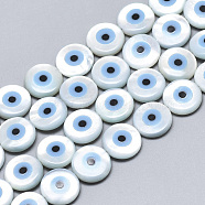 Natural White Shell Mother of Pearl Shell Beads, with Natural Turquoise, Evil Eye, Deep Sky Blue, 10x3mm, Hole: 0.7mm(X-SSHEL-N036-014)