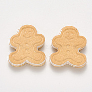 Resin Decoden Cabochons, for Christmas, Imitation Food Biscuits, Gingerbread Man, Wheat, 27x22~23x6mm(CRES-N022-05)