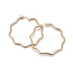 201 Stainless Steel Hoop Earrings, with 304 Stainless Steel Pin, Hypoallergenic Earrings, Flower, Golden, 12 Gauge, 43.5x44x2mm, Pin: 0.7x1mm(EJEW-F205-16G-A)