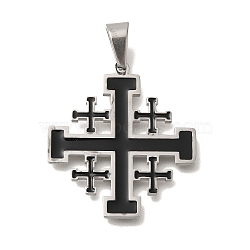 304 Stainless Steel Enamel  Pendants, Jerusalem Cross Charm, Stainless Steel Color, 34x31x2mm, Hole: 9x5.5mm(STAS-C105-10P)