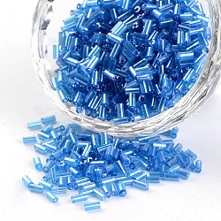 Transparent Colours Pearl Luster Plated Round Hole Glass Bugle Beads, Deep Sky Blue, 4.6~5x1.8~2mm, Hole: 0.8mm, about 12000pcs/450g(SEED-I001-103B)