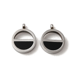 304 Stainless Steel Enamel Charms, Flat Round Charm, Stainless Steel Color, 12x10x2.5mm, Hole: 1.4mm(STAS-L022-334P)