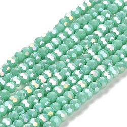 Opaque Glass Beads Stands, AB Color, Faceted(32 Facets), Round, Aquamarine, 3.5x3mm, Hole: 1mm, about 168~169pcs/strand, 19.09~19.17 inch(48.5~48.7cm)(EGLA-A035-P3mm-B14)
