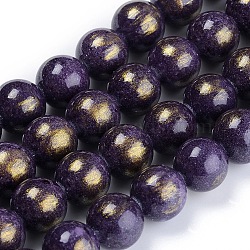 Natural Jade Beads Strands, with Gold Foil, Dyed, Round, Indigo, 4mm, Hole: 1mm, about 92~95pcs/strand ,14.96 inch(38cm)(G-F670-A25-4mm)