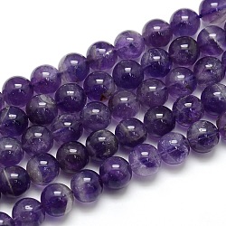 Natural Amethyst Round Bead Strands, Grade AB, 10mm, Hole: 1mm, about 39pcs/strand, 15.74 inch(X-G-L170-10mm-02)
