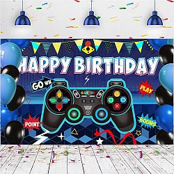 Polyester Hanging Banner Sign, Party Decoration Supplies Celebration Backdrop, Happy Birthday, Marine Blue, 180x110cm(AJEW-WH0190-034)