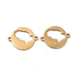 201 Stainless Steel Connector Charms, Flat Round with Ibiza Map, Golden, 14x18x1mm, Hole: 1.4mm(STAS-K251-007G)