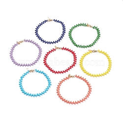 7Pcs 7 Color Japanese Rocailles Seed Beaded Anklets Set, Wire Wrapped Jewelry for Women, Mixed Color, 9-1/2 inch(24cm)(AJEW-AN00472)