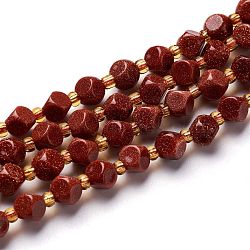 Synthetic Goldstone Beads Strands, with Seed Beads, Six Sided Celestial Dice, 6~6.5x6~6.5x6~6.5mm, Hole: 0.5mm, about 26pcs/strand, 7.97''(20.25cm)(G-M367-13A)