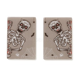 Opaque Acrylic Pendants, Rectangle with Skull Pattern, for Halloween, Dark Gray, 37.5x25.5x2.5mm, Hole: 1.5mm(SACR-F008-02A)