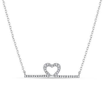 TINYSAND Heart To Heart 925 Sterling Silver Cubic Zirconia Pendant Necklaces, Silver, 16.3 inch
