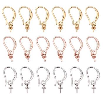 9 Pairs 3 Colors Brass Earring Hooks, for Half Drilled Beads, Mixed Color, 20x2.7mm, 20 Gauge, Pin: 0.8mm, Bail: 6x2.7mm, Pin: 0.7mm, 3 colors, 3pairs/color, 9pairs/box