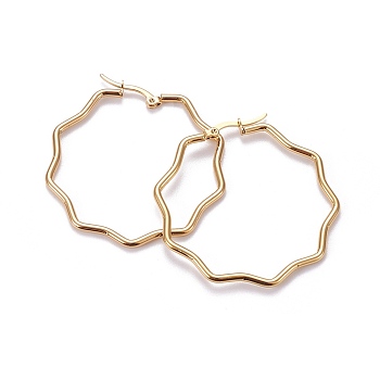 201 Stainless Steel Hoop Earrings, with 304 Stainless Steel Pin, Hypoallergenic Earrings, Flower, Golden, 12 Gauge, 43.5x44x2mm, Pin: 0.7x1mm