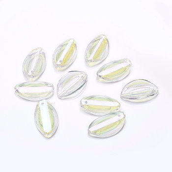 Transparent Glass Pendants, Lotus Petal, AB Color, Light Goldenrod Yellow, 20.5x12x2.5mm, Hole: 1mm