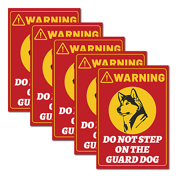 Waterproof PVC Warning Sign Stickers, Rectangle with Word, Dog Pattern, 25x17.5cm, 5pcs/set