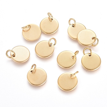 Ion Plating(IP) 304 Stainless Steel Charms, Stamping Blank Tag, with Jump Rings, Flat Round, Golden, 10x1mm, Hole: 3.5mm