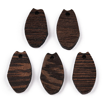 Natural Wenge Wood Pendants, Undyed, Gap Oval Charms, Coconut Brown, 22x12.5x3.5mm, Hole: 2mm