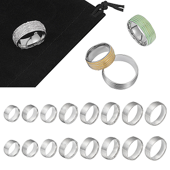 18Pcs 9 Size 201 Stainless Steel Grooved Finger Ring Settings, Ring Core Blank for Enamel, Stainless Steel Color, US Size 5~13(15.7~22.2mm), Groove: 0.9mm, 2Pcs/size