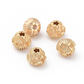 Brass Spacer Beads, Nickel Free, Real 18K Gold Plated, Flower, 6x5mm, Hole: 1.5mm