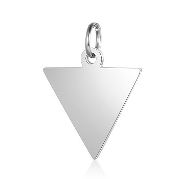 201 Stainless Steel Pendants, Manual Polishing, Inverted Triangle, Stainless Steel Color, 16x15x1mm, Hole: 3.5mm