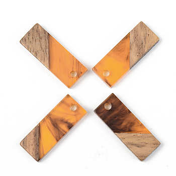Resin & Walnut Wood Pendants, Rectangle, Orange, 23x8.5x3mm, Hole: 2mm