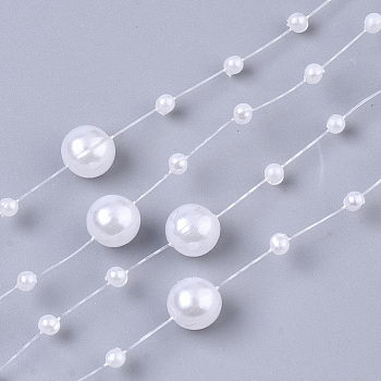 ABS Plastic Imitation Pearl Beaded Trim Garland Strand, Great for Door Curtain, Wedding Decoration DIY Material, White, 3~8mm, about 106~108pcs/strand, 200strand/bag, 53.15 inch