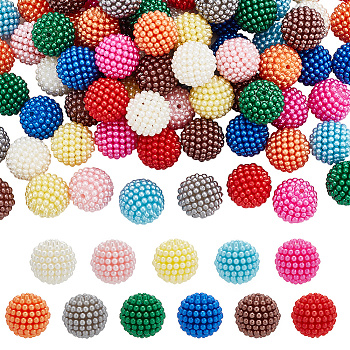 110Pcs 11 Colors ABS Plastic Imitation Pearl Beads, Berry Beads, Round, Mixed Color, 19~19.5x18~18.5mm, Hole: 1.8mm, 10pcs/color