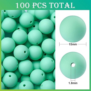 100Pcs Silicone Beads Round Rubber Bead 15MM Loose Spacer Beads for DIY Supplies Jewelry Keychain Making, Medium Aquamarine, 15mm