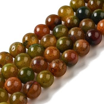 Natural Agate Beads Strands, Dyed & Heated, Round, Olive, 10mm, Hole: 1.2mm, about 38pcs/strand, 14.96''(38cm)