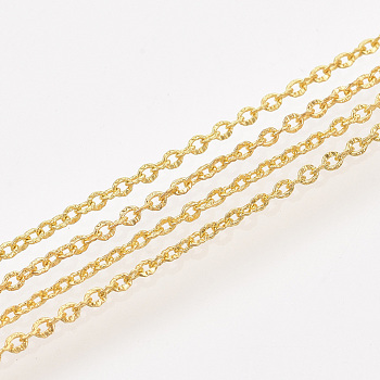 Brass Cable Chains, Textured, Unwelded, with Spool, Oval, Golden, 2x1.5x0.5mm, about 328.08 Feet(100m)/roll
