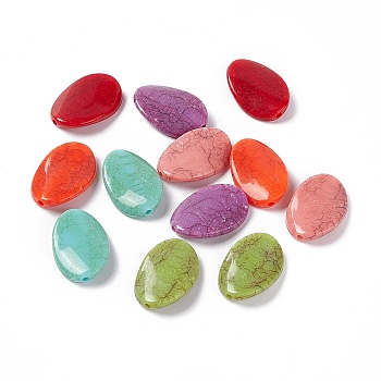 Crackle Opaque Acrylic Beads, Imitation Turquoise, Twist Oval, Mixed Color, 29x19x6.5mm, Hole: 1.6mm, about 224pcs/500g
