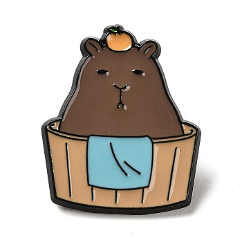 Cartoon Bank Beaver Enamel Pins, Black Alloy Brooches for Backpack Clothes, BurlyWood, 28x23x1.5mm