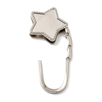 Zinc Alloy Bag Hangers, Foldable Purse Hooks, with Brass Nail, Star, Platinum, 6.9x4.9x1.1cm, Inner Diameter: 4.3x3.6cm