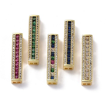 Rack Plating Brass Pave Cubic Zirconia Connector Charms, Rectangle Links, Real 18K Gold Plated, Long-Lasting Plated, Lead Free & Cadmium Free, Mixed Color, 25.5x5x5mm, Hole: 1.5mm