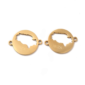 201 Stainless Steel Connector Charms, Flat Round with Ibiza Map, Golden, 14x18x1mm, Hole: 1.4mm
