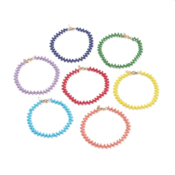 7Pcs 7 Color Japanese Rocailles Seed Beaded Anklets Set, Wire Wrapped Jewelry for Women, Mixed Color, 9-1/2 inch(24cm)