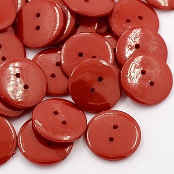 Acrylic Sewing Buttons, Plastic Buttons for Costume Design, 2-Hole, Dyed, Flat Round, Dark Red, 22x3mm, Hole: 1mm