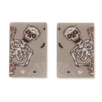 Opaque Acrylic Pendants, Rectangle with Skull Pattern, for Halloween, Dark Gray, 37.5x25.5x2.5mm, Hole: 1.5mm