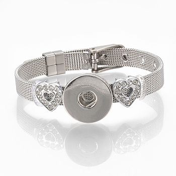 Alloy Rhinestone Snap Cord Bracelet Making, with Snap Buttons, Platinum, 8-7/8 inch(22.5cm), 8mm, Fit snap button in 5~6mm knob.
