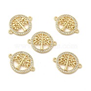Brass Micro Pave Clear Cubic Zirconia Connector Charms, Flat Round Links with Tree of Life, Real 18K Gold Plated, 22x17x2.5mm, Hole: 1.5mm(KK-E068-VB336)