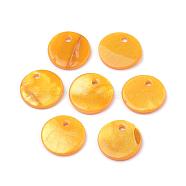 Spray Paint Freshwater Shell Charms, Flat Round, Orange, 12~13x2mm, Hole: 1.5mm(SHEL-Q014A-001)