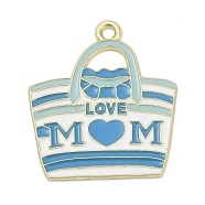 Mother's Day Alloy Enamel Pendants, Handbag with Word Love Mon, Light Sky Blue, 26x23x1mm, Hole: 1.8mm(PALLOY-V001-02D)