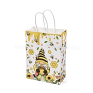 Bees Theme Rectangle Paper Bags, with Handles, for Gift Bags and Shopping Bags, Yellow, Gnome, Bag: 8x15x21cm, Fold: 210x150x2mm(CARB-F012-02F)